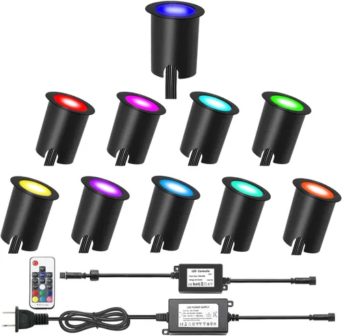 Vista 32 de Kits de luces LED empotrables para cubierta con carcasa protectora, iluminación LED de paisaje al aire libre IP67 impermeable, CC 12 V de bajo Azul