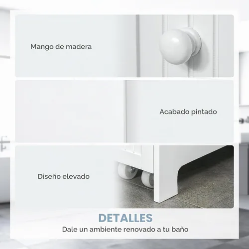 Vista 6 de kleankin Armario de baño delgado, soporte para papel higiénico, cajones