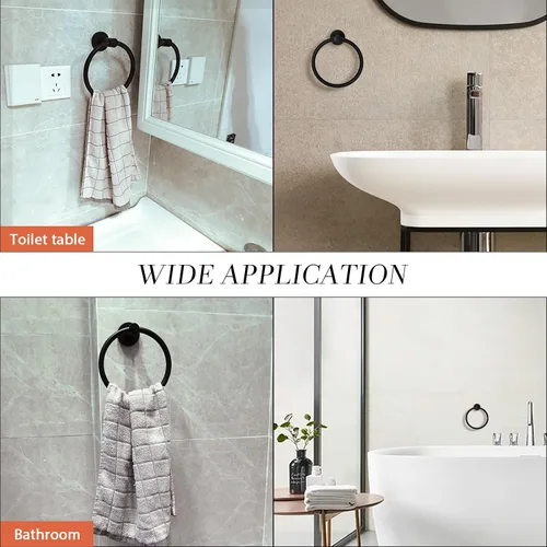 Vista 4 de Toallero, soporte para toallas de mano para montaje en pared, toallero, toalleros, accesorios de baño, percha redonda simple para toallas, acero