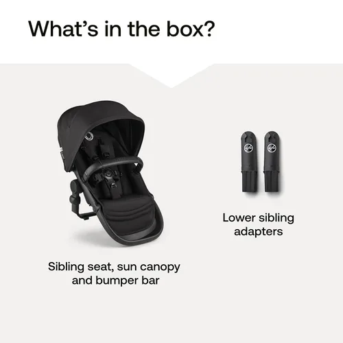 Vista 5 de Bugaboo Kangaroo Sibling Seat para doble conversión de cochecito - Negro Asiento reversible para niños pequeños, reposapiés ajustable, toldo UPF