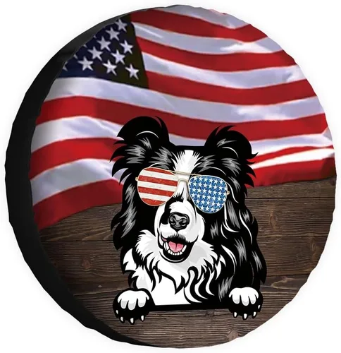 Vista 21 de Cubierta de neumático de repuesto para perro, Basset Hound con gafas de sol, con bandera de Estados Unidos, fundas protectoras de ruedas a prueba