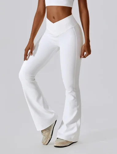 Vista 3 de ABOCIW Leggings cruzados acanalados para mujer, corte de bota, cintura alta, pantalones de yoga con control de abdomen, pantalones de trabajo