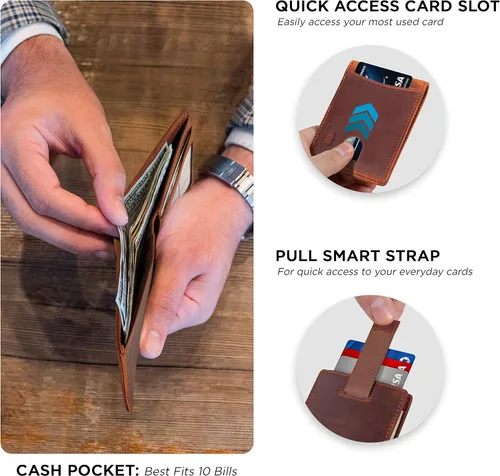 Vista 28 de SERMAN BRANDS RFID Blocking Slim Bifold Genuine Leather Thin Minimalist Front Pocket Wallets for Men Billfold Wallet Men Gift