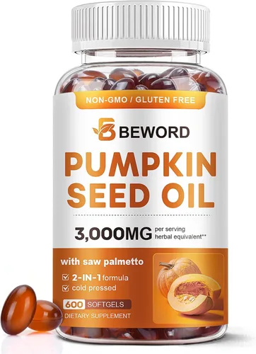 Vista 8 de Aceite de semilla de calabaza con extracto de palmito en cápsulas blandas, 3000 mg por porción, 300/600 cápsulas blandas Prensado en frío