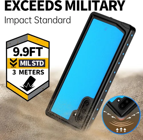 Vista 3 de BEASTEK Funda impermeable para Galaxy Note 10 Serie NRE a prueba de golpes con certificado IP68 con protector de pantalla incorporado Cubierta Azul