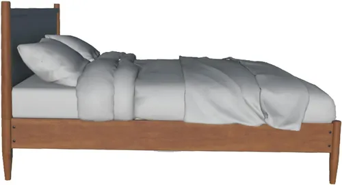 Vista 6 de Cama Queen de madera moderna de mediados de siglo con patas redondas cónicas, roble rústico