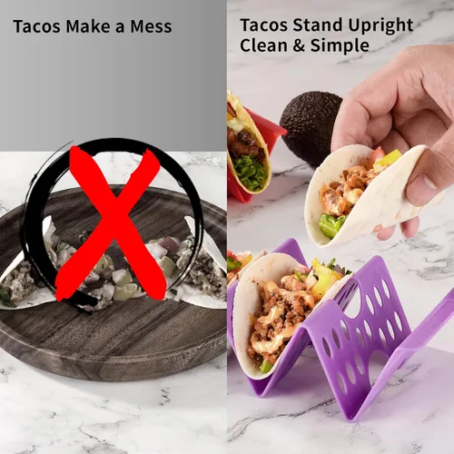 Vista 7 de Juego de 12 soportes para tacos, juego de servicio de barra de tacos para una fiesta, bandejas grandes para tacos, soporte para tacos duros