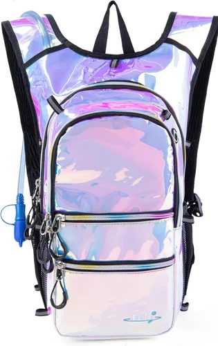 Vista 11 de Mochila de hidratación con luces frías, bolsa de agua de 2 L, bolsa ligera para correr, senderismo, bicicleta, escalada, festival de música esencial