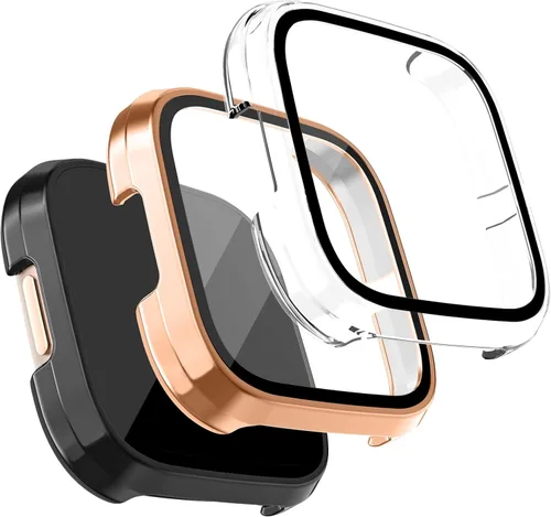 Vista 9 de Tobfit - Protector de pantalla para Fitbit Versa 2 con funda protectora de vidrio templado HD, carcasa rígida de policarbonato de cobertura completa