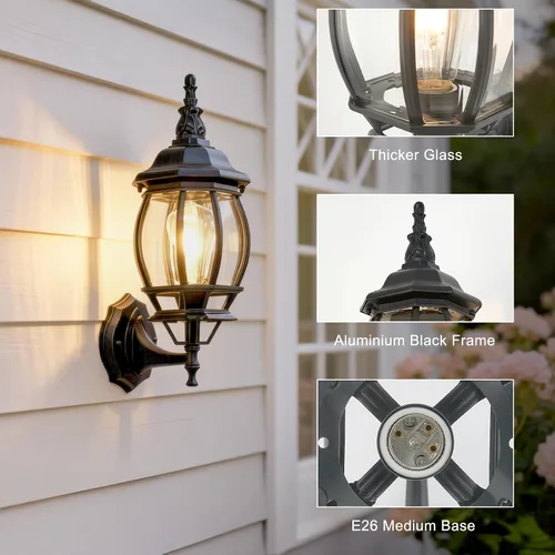 Vista 3 de Paquete de 2 lámparas de aluminio impermeables para exteriores, luces de porche exteriores, apliques de pared al aire libre, luces de porche
