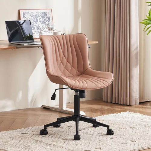 Vista 17 de YOUTASTE Silla de escritorio de oficina sin brazos con ruedas, silla giratoria ajustable, tapizada de piel sintética, soporte ergonómico