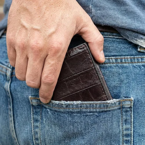 Vista 3 de Cartera triple de piel de anguila genuina con 9 ranuras para tarjetas