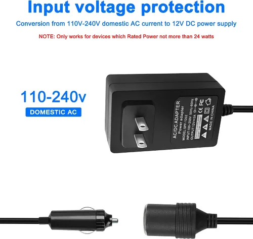 Vista 6 de MEIRIYFA Adaptador de corriente para encendedor de cigarrillos de 110-240V a 12V 24W, convertidor de CA a CC, transformador de fuente