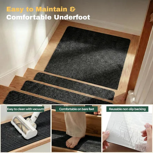 Vista 6 de MBIGM Alfombra antideslizante para peldaños de 30 x 30 pulgadas, alfombra de seguridad antideslizante y resistente al deslizamiento, color negro