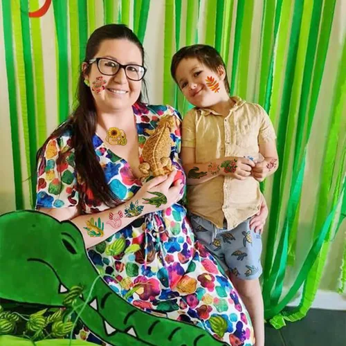 Vista 7 de 144 calcomanías de reptiles para fiestas de reptiles, tatuajes temporales de cocodrilo, lagarto, lagarto, gecko, serpiente, tortuga, tatuajes