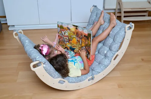 Vista 7 de Arco de escalada Arco de balancín Montessori Arco con almohada acogedora Arco de escalada de madera con cojín Arco de escalada de madera