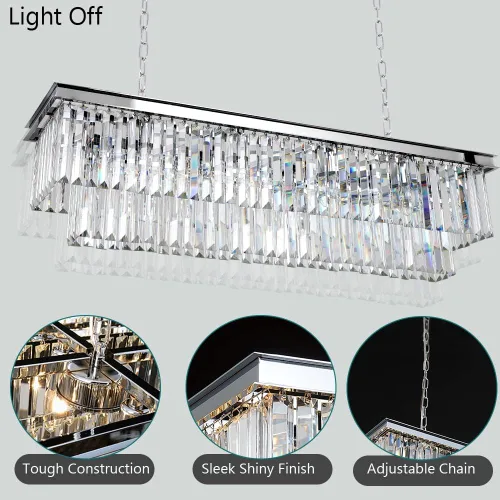Vista 5 de Lámpara de araña de cristal cromado L39 '' rectangular moderna lámpara de comedor lámpara rectangular colgante de techo para isla de cocina sobre