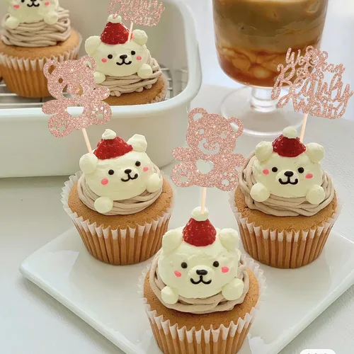 Vista 5 de Rsstarxi Paquete de 24 Adornos para Cupcakes We Can Bearly Wait con Purpurina de Oso para Baby Shower, Palillos Decorativos para Cupcakes