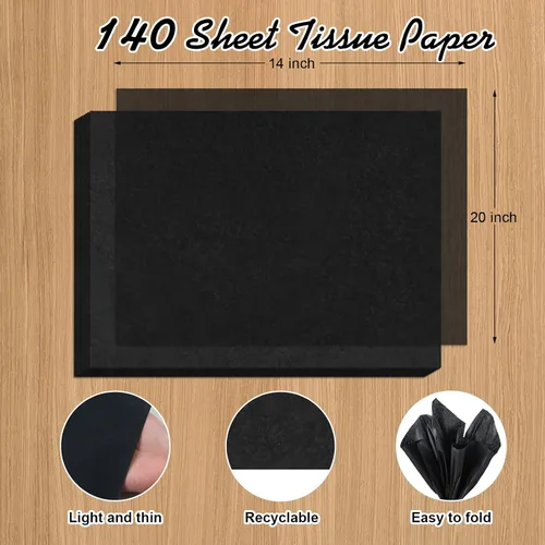 Vista 2 de Phinus 140 hojas de papel de seda negro, 14 x 20 pulgadas, papel de seda a granel, papel de seda de envoltura para bodas, cumpleaños, proyectos