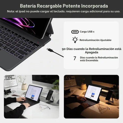Vista 5 de Funda de teclado para iPad Air de 13 pulgadas (M3/M2, 2025/2024) y iPad Pro de 12.9 pulgadas (3ª/4ª/5ª/6ª Gen): Funda de teclado Bluetooth magnética