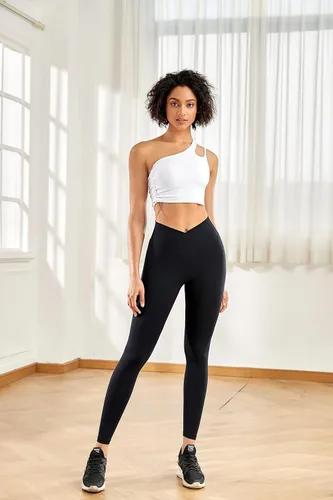 Vista 2 de RIOJOY Leggings cruzados para mujer cintura alta control de abdomen suaves para deportes gimnasio entrenamiento correr yoga