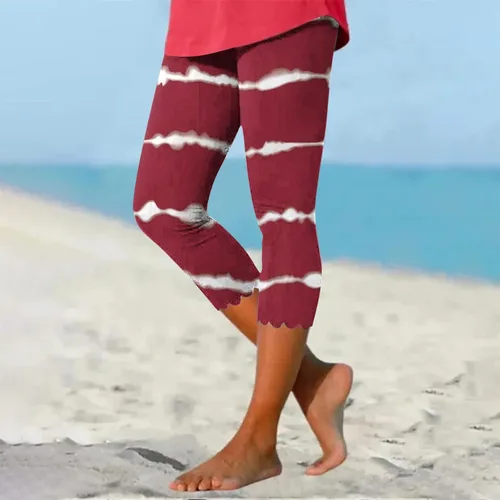 Vista 2 de Pantalones capri de verano para mujer, cintura elástica, puños fruncidos, estampado de flores, cómodos y elásticos
