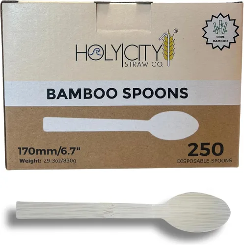 Vista 11 de Juego de cubiertos de bambú surtidos 24 unidades Utensilios compostables de 6.7 pulgadas Vajilla desechable Sin plástico Ideal para uso