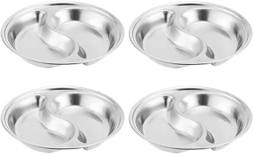 Vista 2 de Hemoton Plato de salsa de soja dividida con 2 compartimentos, plato cuadrado de 9 pulgadas para salsas, condimentos, aperitivos, hogar, cocina