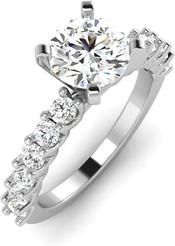 Vista 3 de Anillo de compromiso de 0.50 a 3.0 quilates de corte redondo creado en laboratorio con anillo de diamante redondo con acento de diamantes redondos