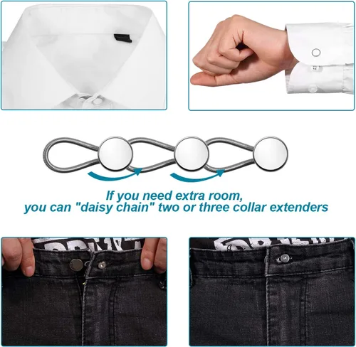Vista 3 de WILLBOND 24 extensores de cuello para camisas de hombre, botón elástico para alivio del cuello, extensor ajustado para camisas de vestir, pantalones
