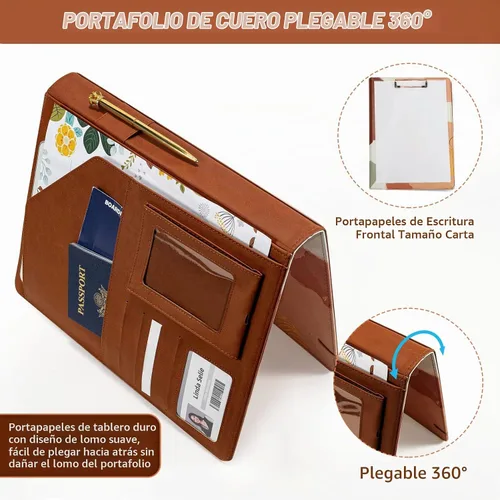 Vista 2 de Portafolio Folio Carpeta Portafolio con Bloc de Notas-Bolsillo Portatarjetas de Visita Marrón Imitación PU Cartera