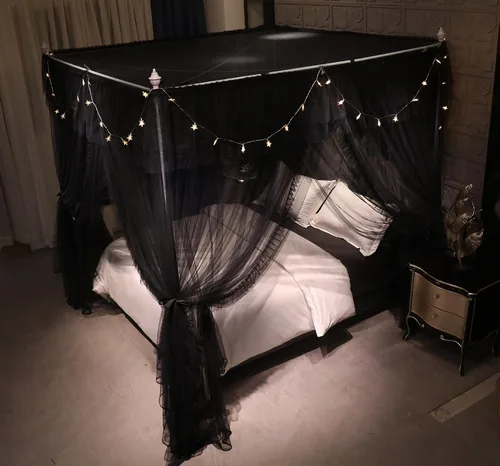 Vista 5 de VETHIN Cortina de Dosel de Cama de Princesa con Volantes de 4 Postes de Esquina - Red de Tul de Doble Capa Acogedora con 4 Aberturas, Mosquitera
