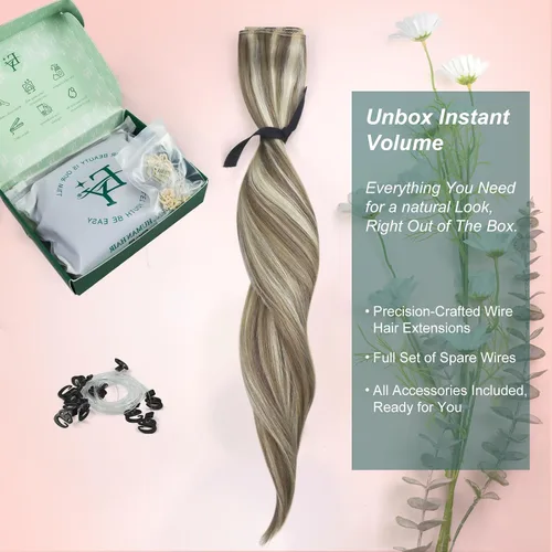 Vista 82 de Easyouth Extensión de cabello humano rubio con cola de caballo, extensiones de cabello humano rubio dorado con reflejos rubios, extensiones