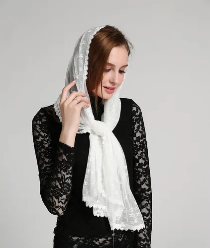 Vista 4 de Clover decoration ivory infinity scarf mantilla church veil v38