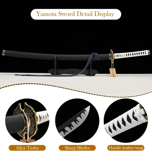 Vista 2 de Yamato - Espada Katana de acero al carbono 1095 de 41 pulgadas, espada samurái de espiga completa, juego de armas, colección de accesorios de regalo