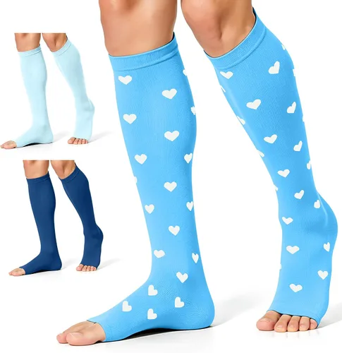 Vista 9 de CHARMKING 3 pares de calcetines de compresión de punta abierta para mujeres y hombres, circulación de 15-20 mmHg es el mejor apoyo para uso durante