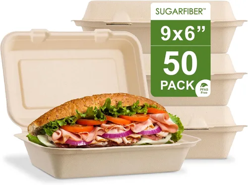 Vista 12 de Harvest Pack - Contenedores compostables de 6 x 6 pulgadas (paquete de 50), caja Bento de 4 pulgadas sin PFAS con certificación BPI para tartas
