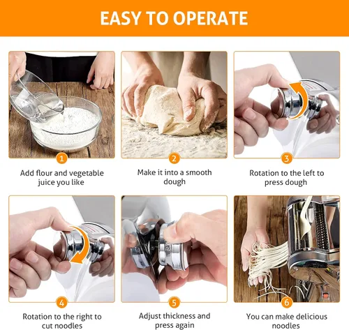 Vista 5 de Máquina eléctrica para hacer pasta WICHEMI, rodillo de pasta y espaguetis, prensa de fideos de acero inoxidable de 135W para uso doméstico familiar