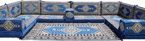 Vista 84 de arabicsofa Sofá en forma de U de estilo árabe para el suelo – Juego de Majlis hecho a mano – Sofá de estilo bohemio