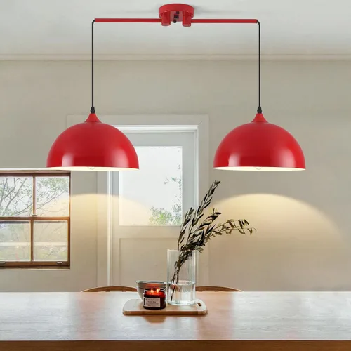 Vista 10 de Luces colgantes negras para isla de cocina, 2 luces, lámpara colgante de cúpula negra, iluminación de isla de cocina, lámpara de comedor, luces