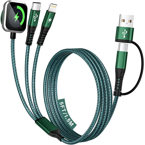 Vista 9 de Travel Essentials - Cable de carga múltiple para iWatch Charger, 4 en 2, 3XUSB C, cable de carga múltiple, USBC Car CarPlay compatible con iWatch