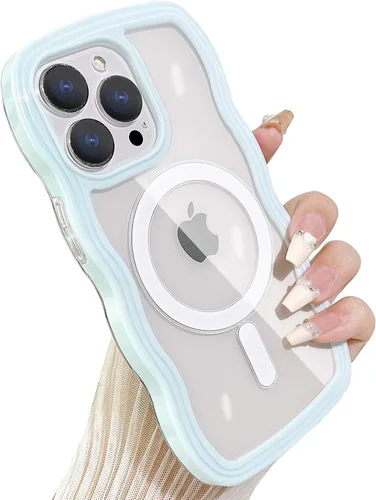 Vista 21 de Yeddabox Magsafe - Funda compatible con iPhone 13, diseño de ondas, lindo marco de colores de caramelo con ondas de agua, a prueba de golpes