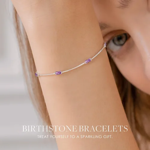 Vista 2 de LOUISA SECRET Birthstone Bracelets for Women Girl, 925 Sterling Silver Dainty Simple Women Charm Link Bracelet, Birthday Anniversary Jewelry Gifts