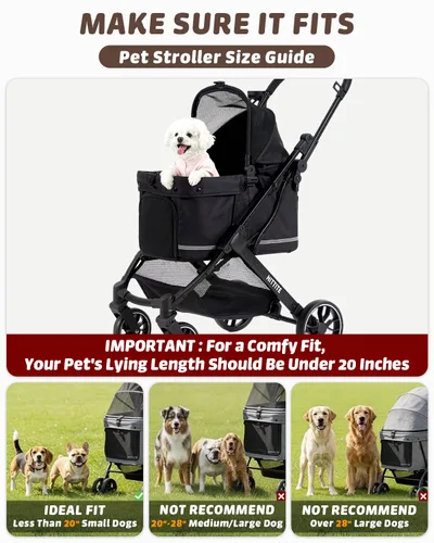 Vista 3 de HITTITE Cochecito para mascotas con cubierta resistente a la intemperie, cochecito todo terreno para gatos y perros de 4 ruedas con toldo ajustable