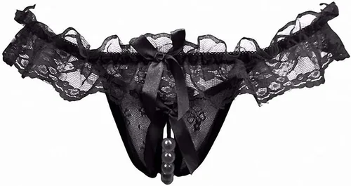 Vista 3 de Mujeres Perla Encaje Bowknot Cuentas Encaje Bragas Erótica Tanga Lencería Ropa