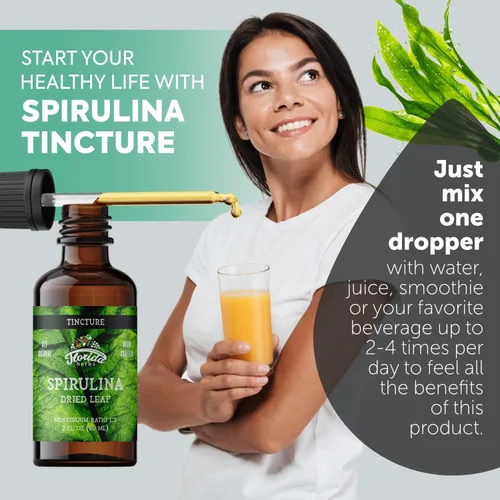 Vista 4 de Tintura de espirulina, extracto orgánico de espirulina (Arthrospira Platensis) Suplemento herbal, sin OMG en glicerina vegetal orgánica prensada
