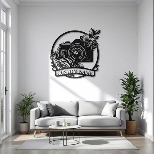 Vista 8 de Letrero de metal personalizado para fotógrafo, arte de pared de hierro para cámara y niña con cámara, decoración única con temática de fotografía