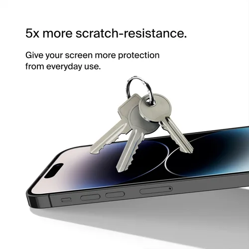 Vista 4 de Belkin ScreenForce UltraGlass Protector de pantalla con filtro de luz azul para iPhone 14 Pro, resistente a los arañazos, protección contra impactos