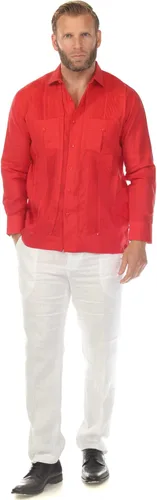 Vista 5 de Mojito Collection Camisa guayabera de dos bolsillos 100% lino para hombre con múltiples pliegues