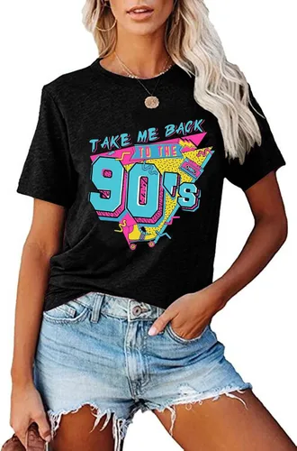 Vista 4 de Atuendo de los años 90 para mujer camiseta vintage de los años 80, camiseta casual de los años 90 y 80 para nostalgia